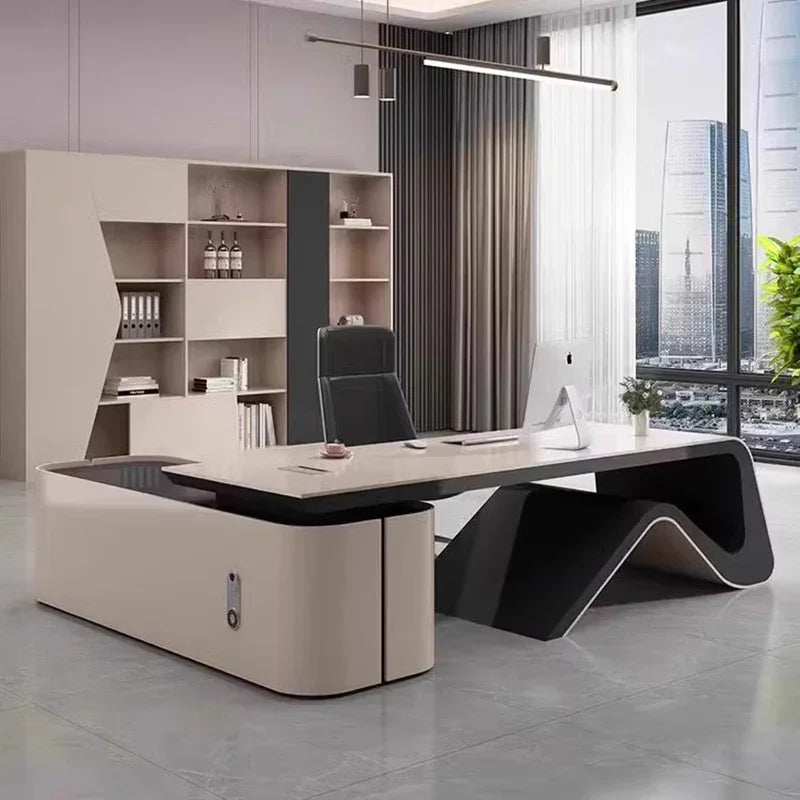 L Shaped Office Desk Sets Boss Modern Light Luxury Cabinet Chairs Computer Designerescritorios Gaming Study Table Furniture