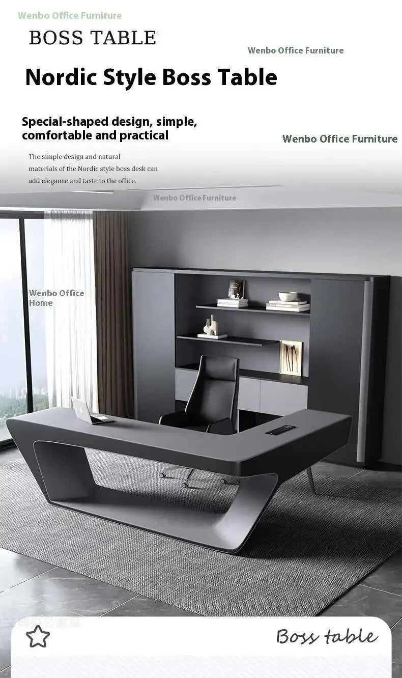 Modern Executive Office Desk - Smart Charging Hub Cable Management Luxury Desktop PC Accessories Bureau De Direction Furniture