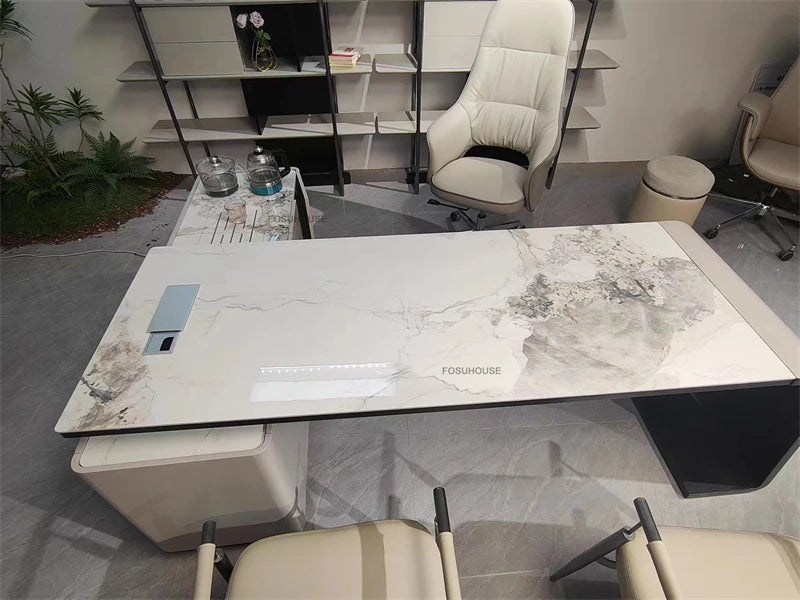Italian Minimalist Rock Board Office Desks Home Study Table Integrated Light Luxury Office Furniture Modern Boss Computer Desk