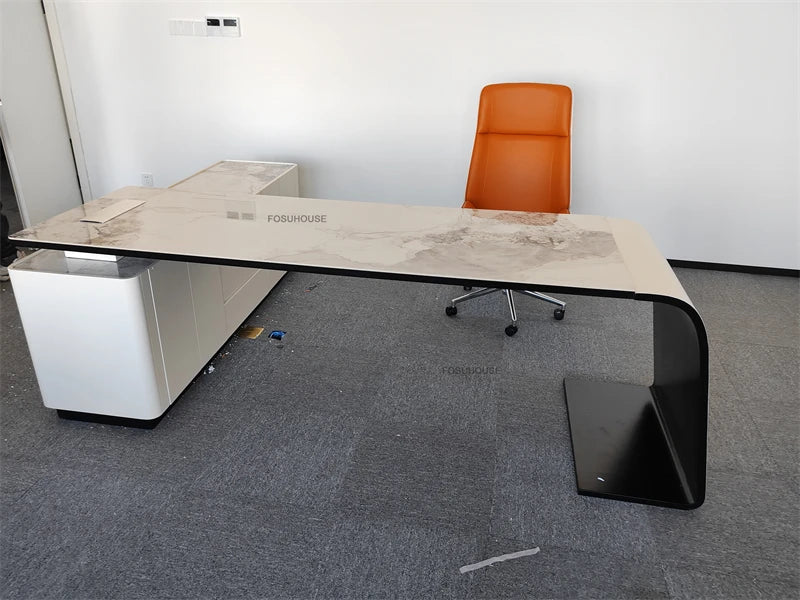 Italian Minimalist Rock Board Office Desks Home Study Table Integrated Light Luxury Office Furniture Modern Boss Computer Desk