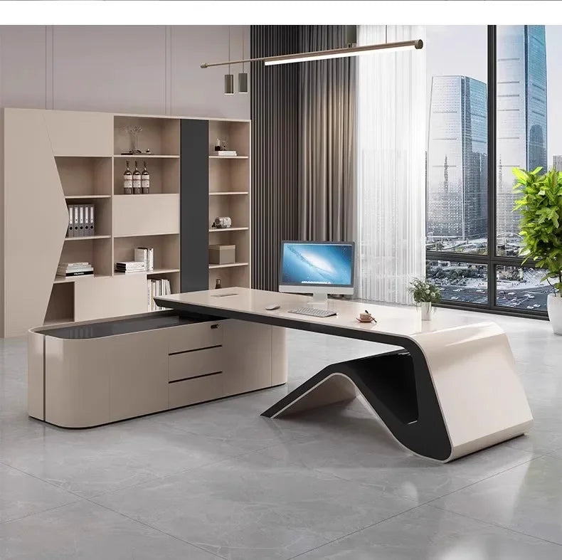 L Shaped Office Desk Sets Boss Modern Light Luxury Cabinet Chairs Computer Designerescritorios Gaming Study Table Furniture