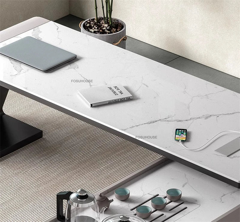Italian Minimalist Rock Board Office Desks Home Study Table Integrated Light Luxury Office Furniture Modern Boss Computer Desk