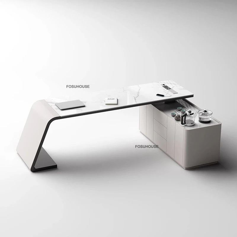 Italian Minimalist Rock Board Office Desks Home Study Table Integrated Light Luxury Office Furniture Modern Boss Computer Desk