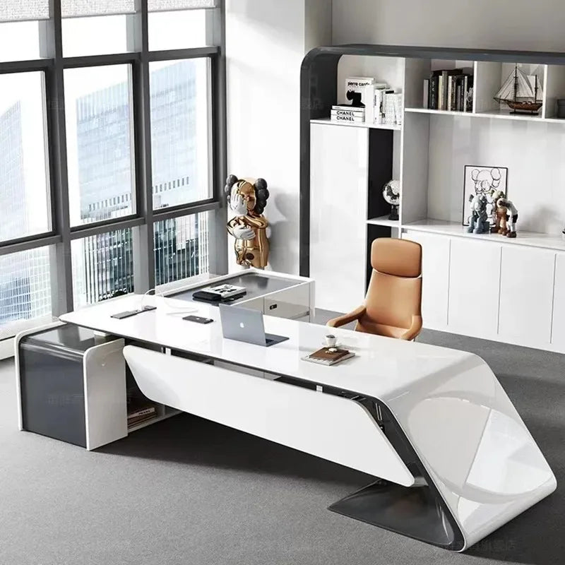 Long Luxury A Desk Design Modern Stationery Furniture Offices Multifunctional Display Minimalist Storage Trendy Mesas Escritorio