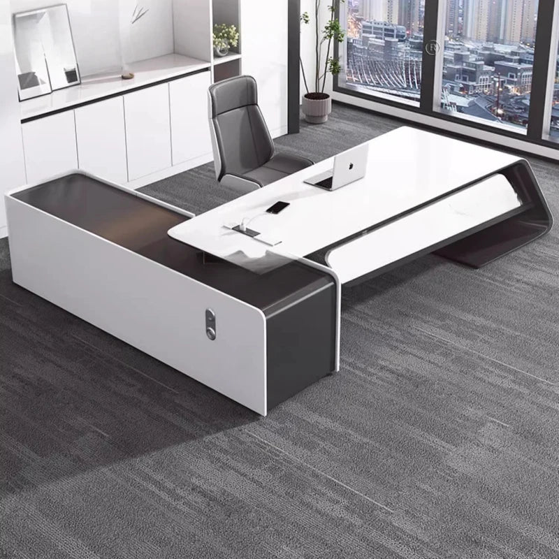 Aesthetic Executive Luxury Desk, Manager L Shaped Modern, Designer Computer Table Organizer Workstation Escritorio Design