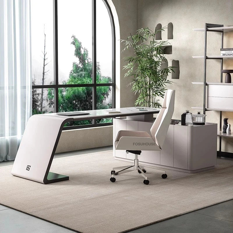 Italian Minimalist Rock Board Office Desks Home Study Table Integrated Light Luxury Office Furniture Modern Boss Computer Desk