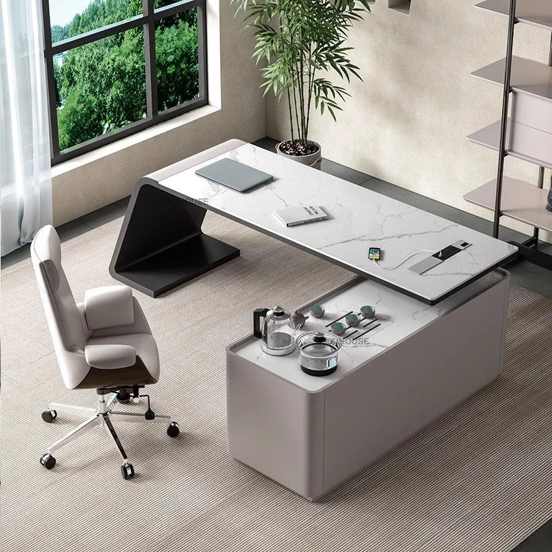 Italian Minimalist Rock Board Office Desks Home Study Table Integrated Light Luxury Office Furniture Modern Boss Computer Desk