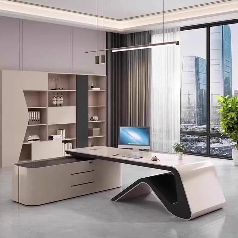 L Shaped Office Desk Sets Boss Modern Light Luxury Cabinet Chairs Computer Designerescritorios Gaming Study Table Furniture