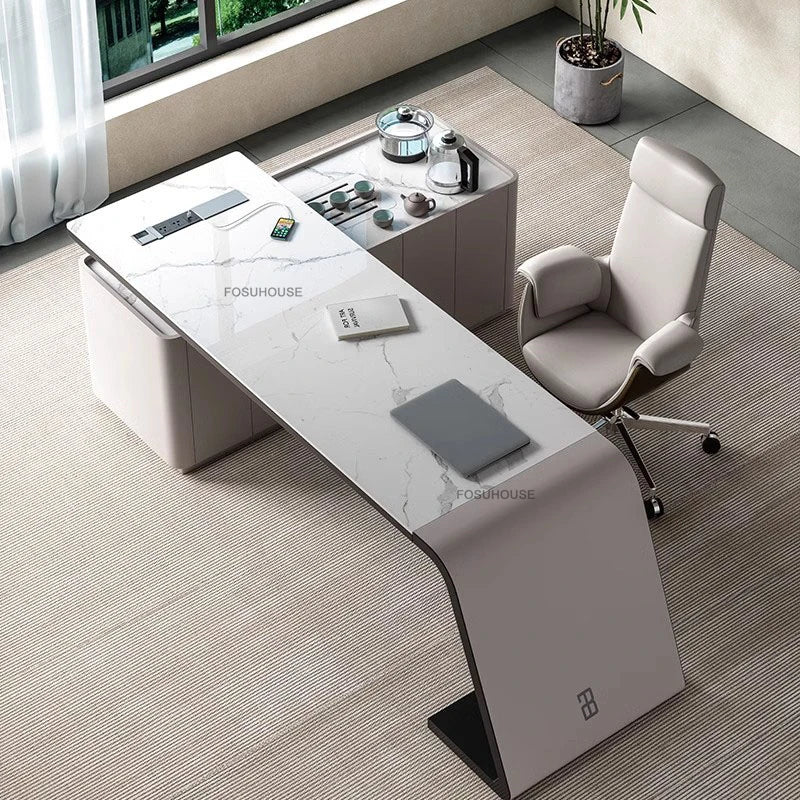 Italian Minimalist Rock Board Office Desks Home Study Table Integrated Light Luxury Office Furniture Modern Boss Computer Desk