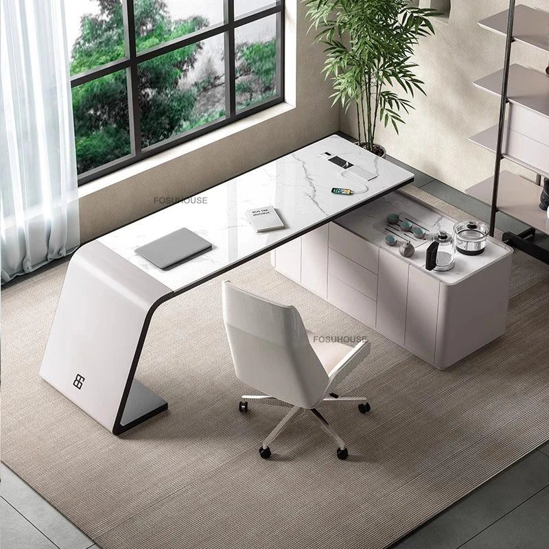Italian Minimalist Rock Board Office Desks Home Study Table Integrated Light Luxury Office Furniture Modern Boss Computer Desk