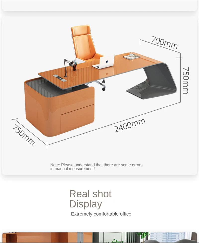 Nordic Style Modern I-Shape Executive CEO Computer Desk Full Office Business Set in Glossy Pink White MDF Furniture