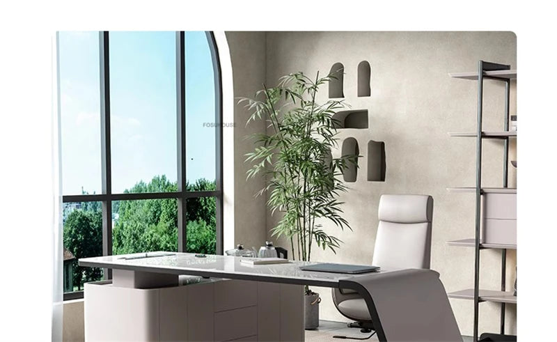 Italian Minimalist Rock Board Office Desks Home Study Table Integrated Light Luxury Office Furniture Modern Boss Computer Desk