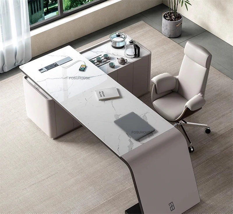 Italian Minimalist Rock Board Office Desks Home Study Table Integrated Light Luxury Office Furniture Modern Boss Computer Desk